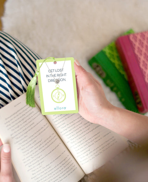 Compass Necklace with Bookmark - Gold