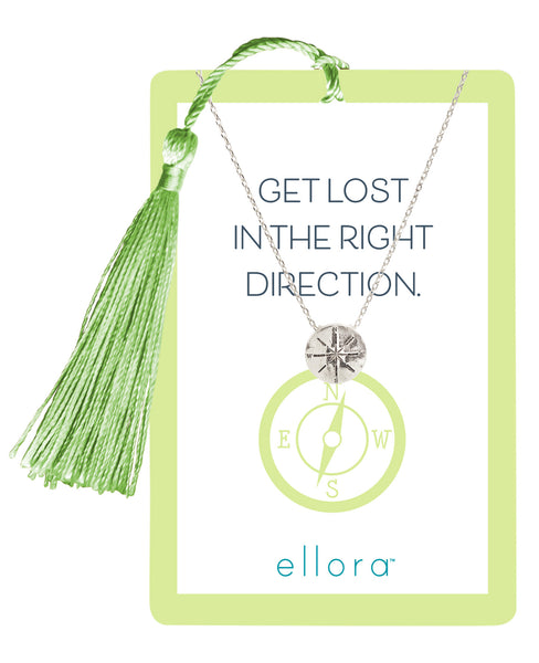 Compass Necklace with Bookmark - Silver