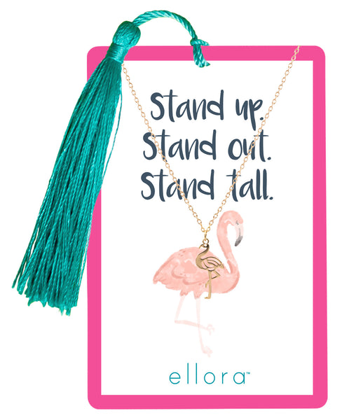 Flamingo Necklace with Bookmark - Gold