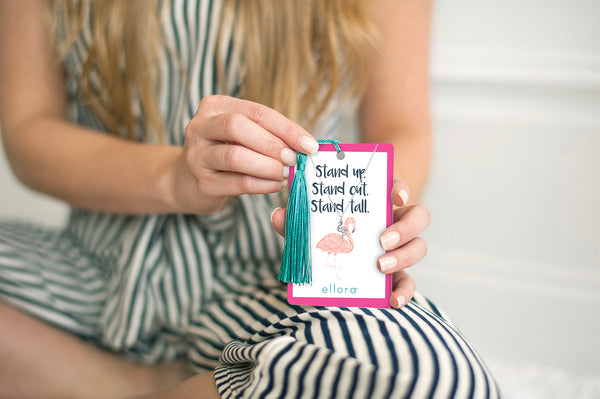 Flamingo Necklace with Bookmark - Silver