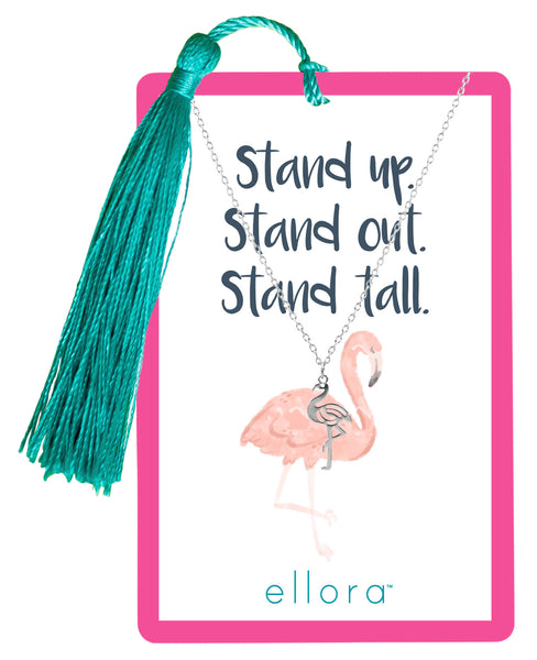 Flamingo Necklace with Bookmark - Silver