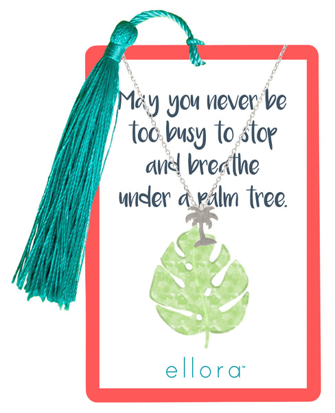Palm Tree Necklace  with Bookmark - Silver
