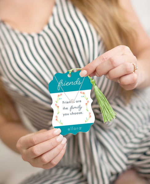 Friends are the Family you Choose - Pearl Necklace with Bookmark - Silver