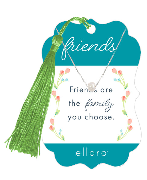 Friends are the Family you Choose - Pearl Necklace with Bookmark - Silver