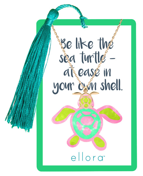 Sea Turtle Necklace with Bookmark - Gold