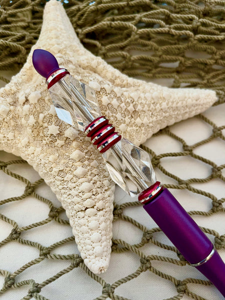 Beaded Pen -  Purple with Red Bling (Great Gift for Red Hat Ladies)