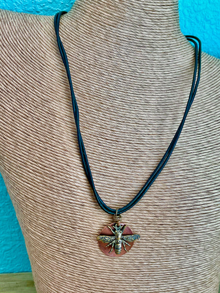 Bee Charm with Copper Disc Necklace