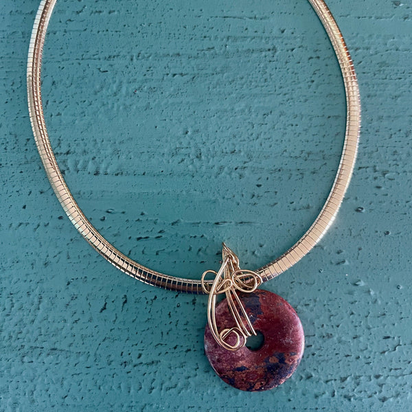 Red Jasper Focal Bead with 6mm Omega Chain