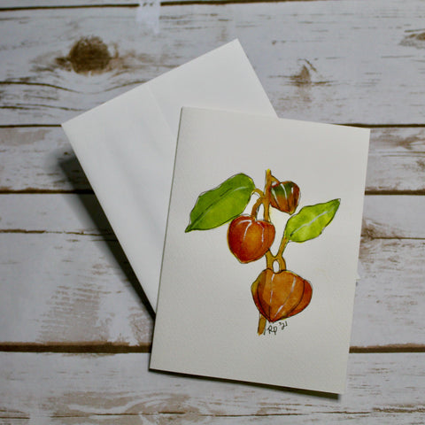 Original Hand-painted Watercolor Note Card -  Chinese Lanterns
