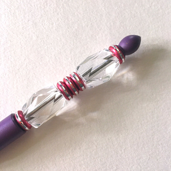 Beaded Pen -  Purple with Red Bling (Great Gift for Red Hat Ladies)