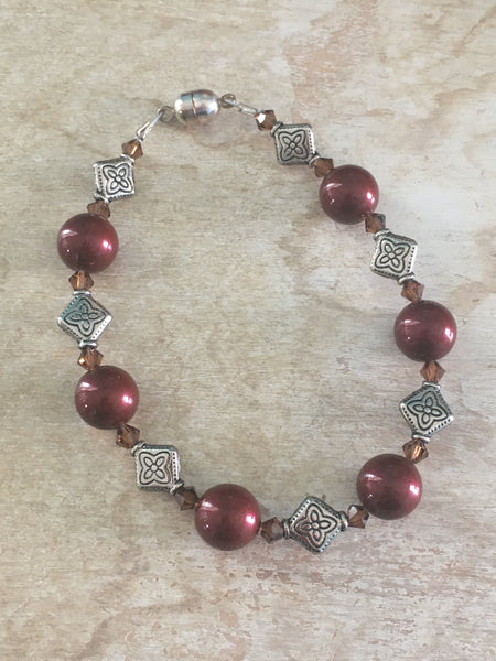 Swarovski Crystal Pearl and Bali Style Decor Beads - Bracelet and Earrings Set