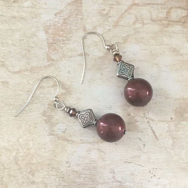 Swarovski Crystal Pearl and Bali Style Decor Beads - Bracelet and Earrings Set