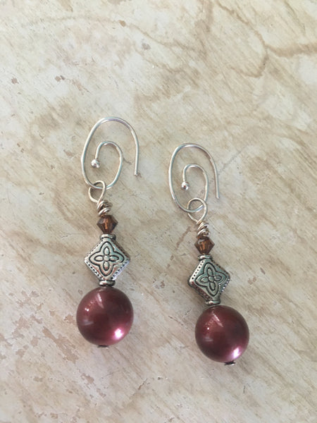 Swarovski Pearl and Crystal  with Bali Style Decorative Beaded Earrings