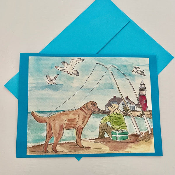 Beach Fishing with My Best Friend - Watercolor Note Cards