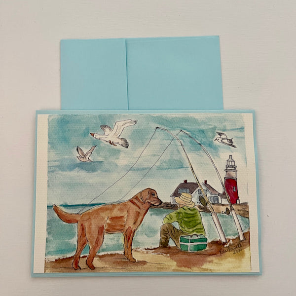 Beach Fishing with My Best Friend - Watercolor Note Cards