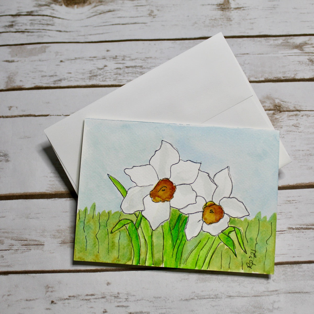 Original Hand-painted Watercolor Note Card - Daffodils
