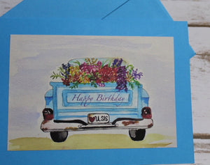 Happy Birthday (Sister) Old Truck with Flowers - Watercolor