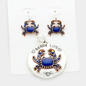 Pendant and Earrings Set -  Blue Crab
