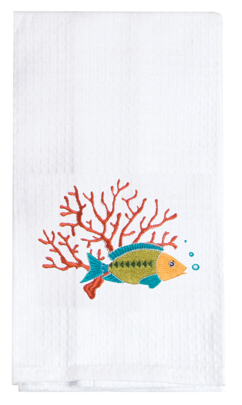 Fish Embroidered Waffle Towel