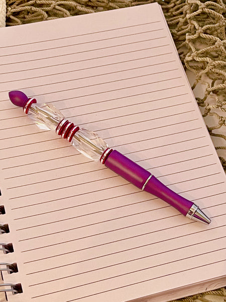 Beaded Pen -  Purple with Red Bling (Great Gift for Red Hat Ladies)