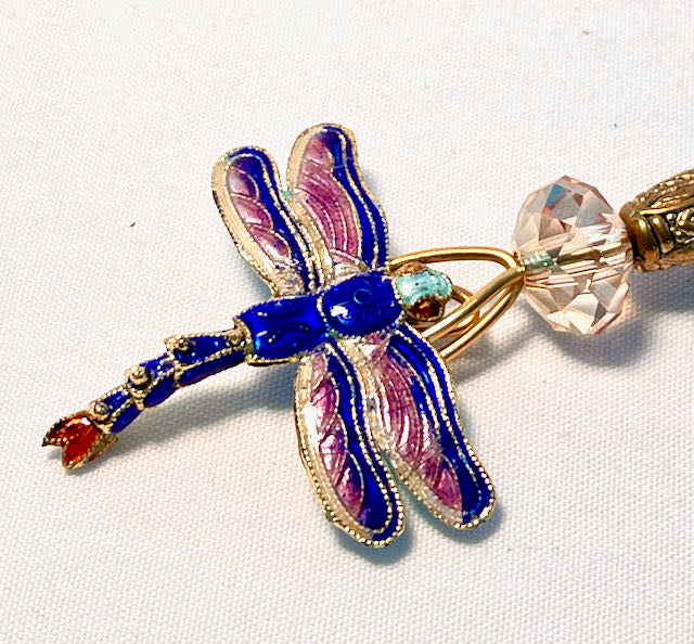 RearView Mirror Dangle - Cloisonné Dragonfly with Swarovski Crystal Bead