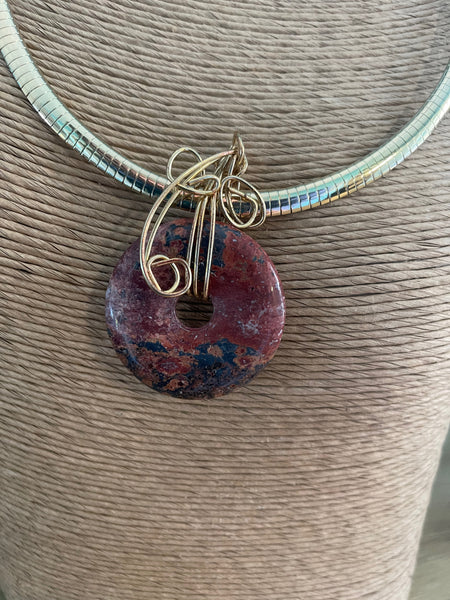 Red Jasper Focal Bead with 6mm Omega Chain