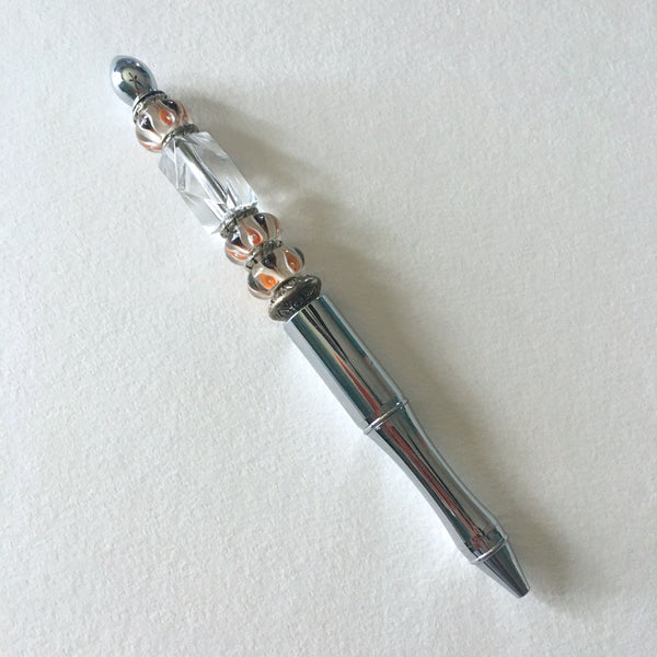 Beaded Pen -  Silver with Lampwork Beads
