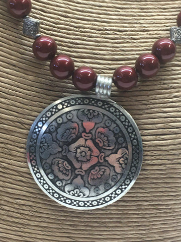 Swarovski Necklace with Bali Style Focal Pendant - Bordeaux