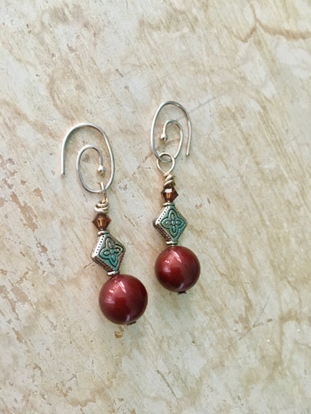 Swarovski Pearl and Crystal  with Bali Style Decorative Beaded Earrings
