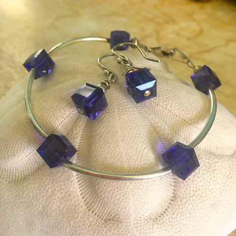 Bracelet - Swarovski Purple Cubes with Sterling Silver Tube Beads