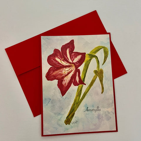 Red Amarylis Flower - Note Card