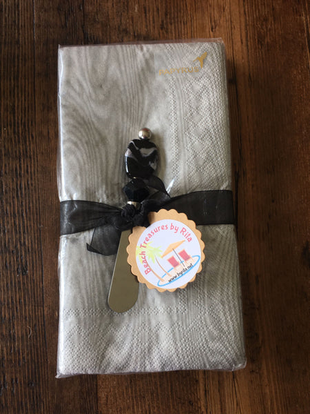 Napkin Gift Set -  Canape Knife/Butter Spreader - Midnight Oasis
