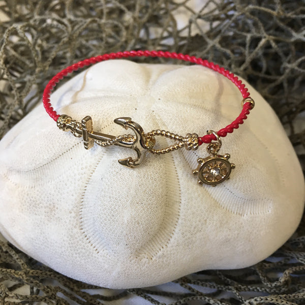 Red Rope Bracelet with Anchor Clasp