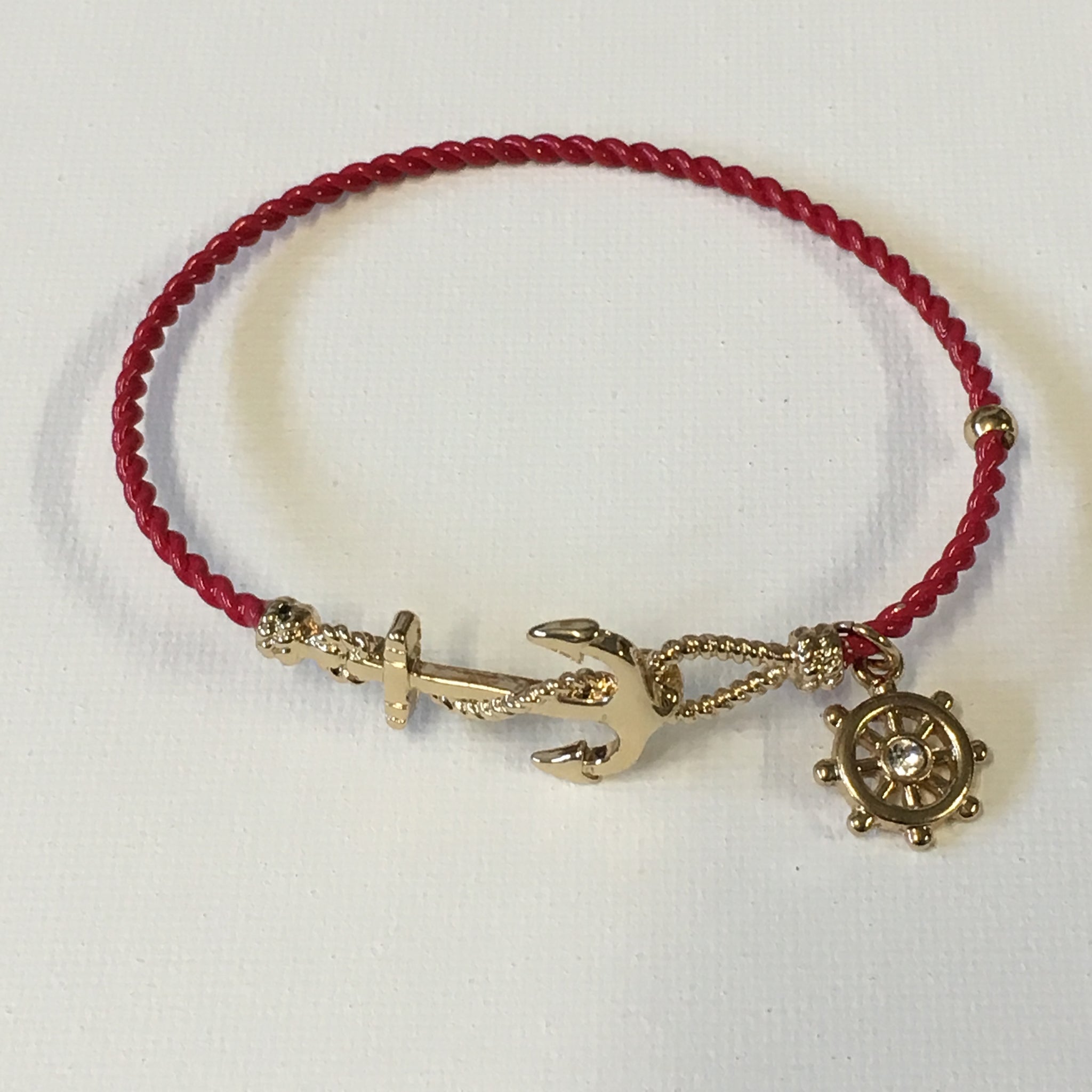 Red Rope Bracelet with Anchor Clasp