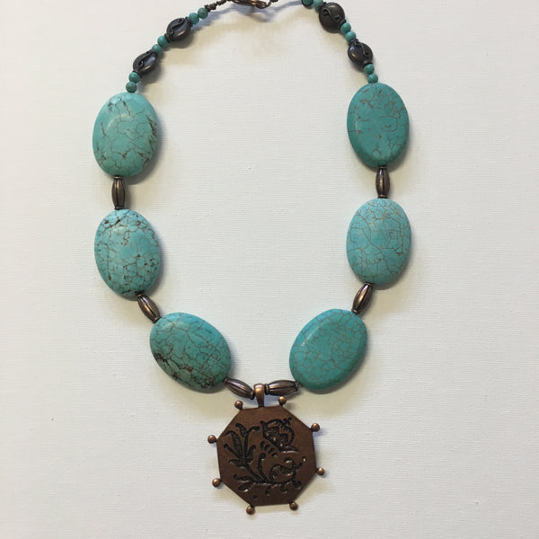 Necklace - Turquoise and Copper Focal Pendant