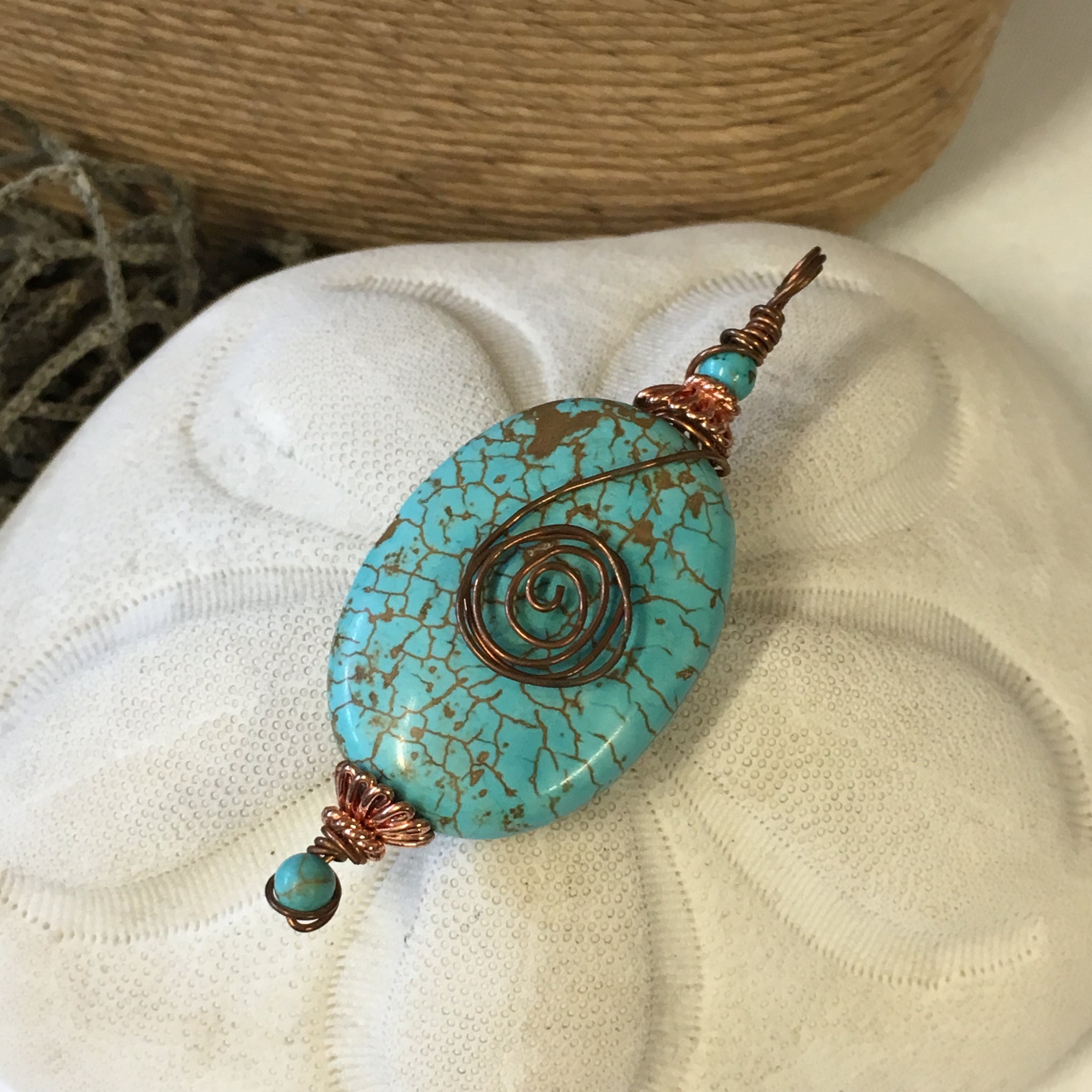 Pendant - Turquoise with Copper Wire Wrap