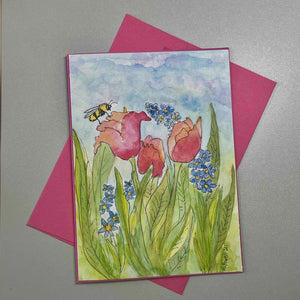 Bee Happy Tulips- Note Card